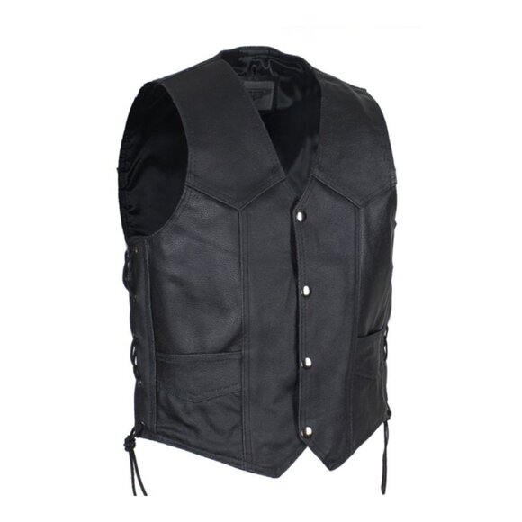 Dream Apparel Kids Motorcycle Genuine Leather Laced Biker Vest Black KD392 - Picture 1 of 7